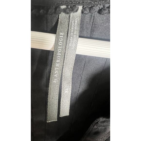 Anthropologie Womens XL Black Silky Pintucked V-Neck Flutter Sleeves Swing Top - Picture 4 of 7